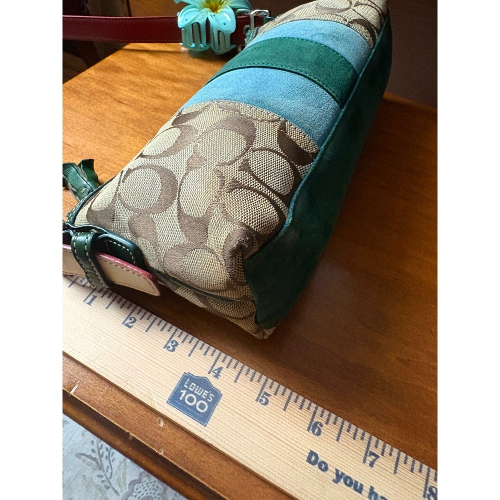Coach Demi Baguette Signature Monogram Suede Stripe Brown Green Red 7039 Vintage - Picture 8 of 9